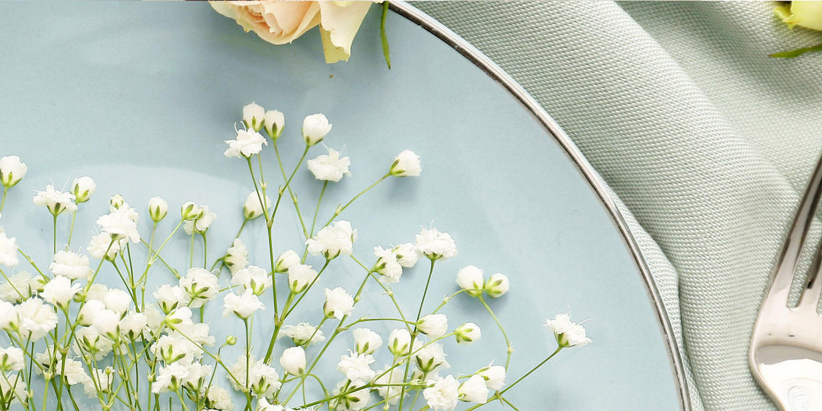 Pale blue plate with baby's breath